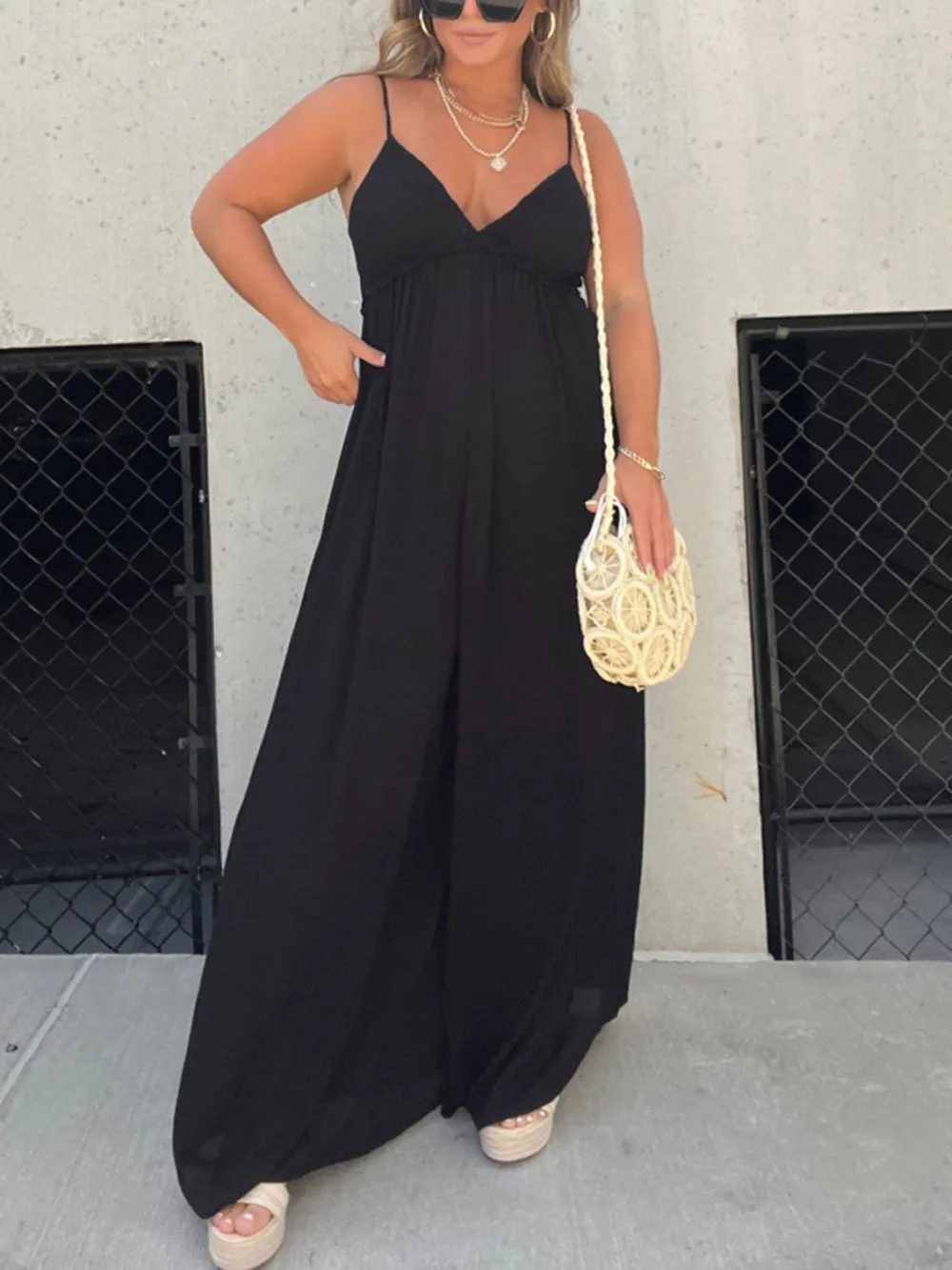 V-Neck Effortless Wide Leg Jumpsuit