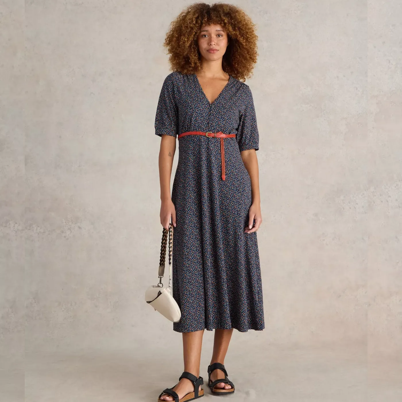 Whitestuff Megan Jersey Midi Dress | Navy Print