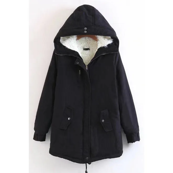 Women Long Sleeve Winter Wind Proof Solid Colored Cozy Hood Neck Cotton Padded Jacket - WJC23295