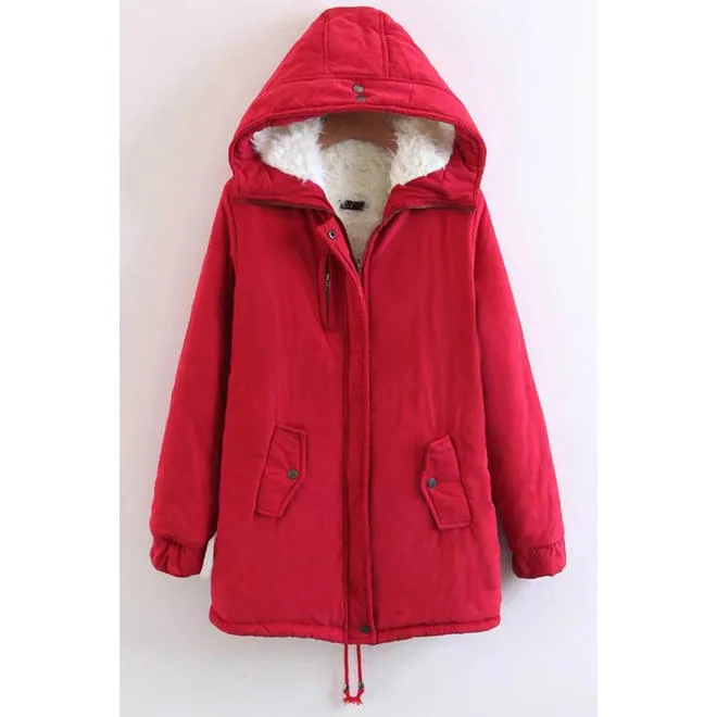 Women Long Sleeve Winter Wind Proof Solid Colored Cozy Hood Neck Cotton Padded Jacket - WJC23295