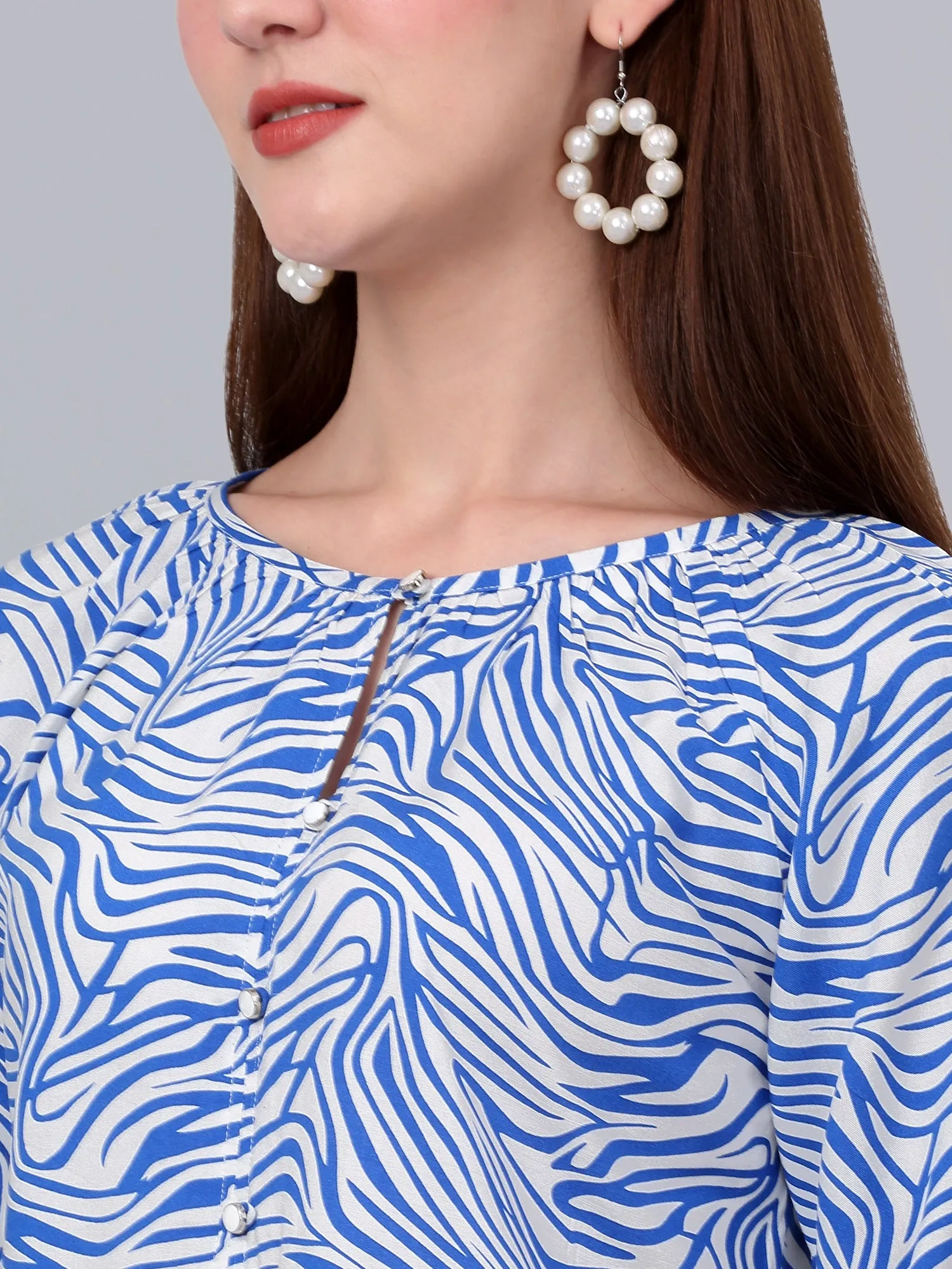 Women's Blue Printed Casual Top