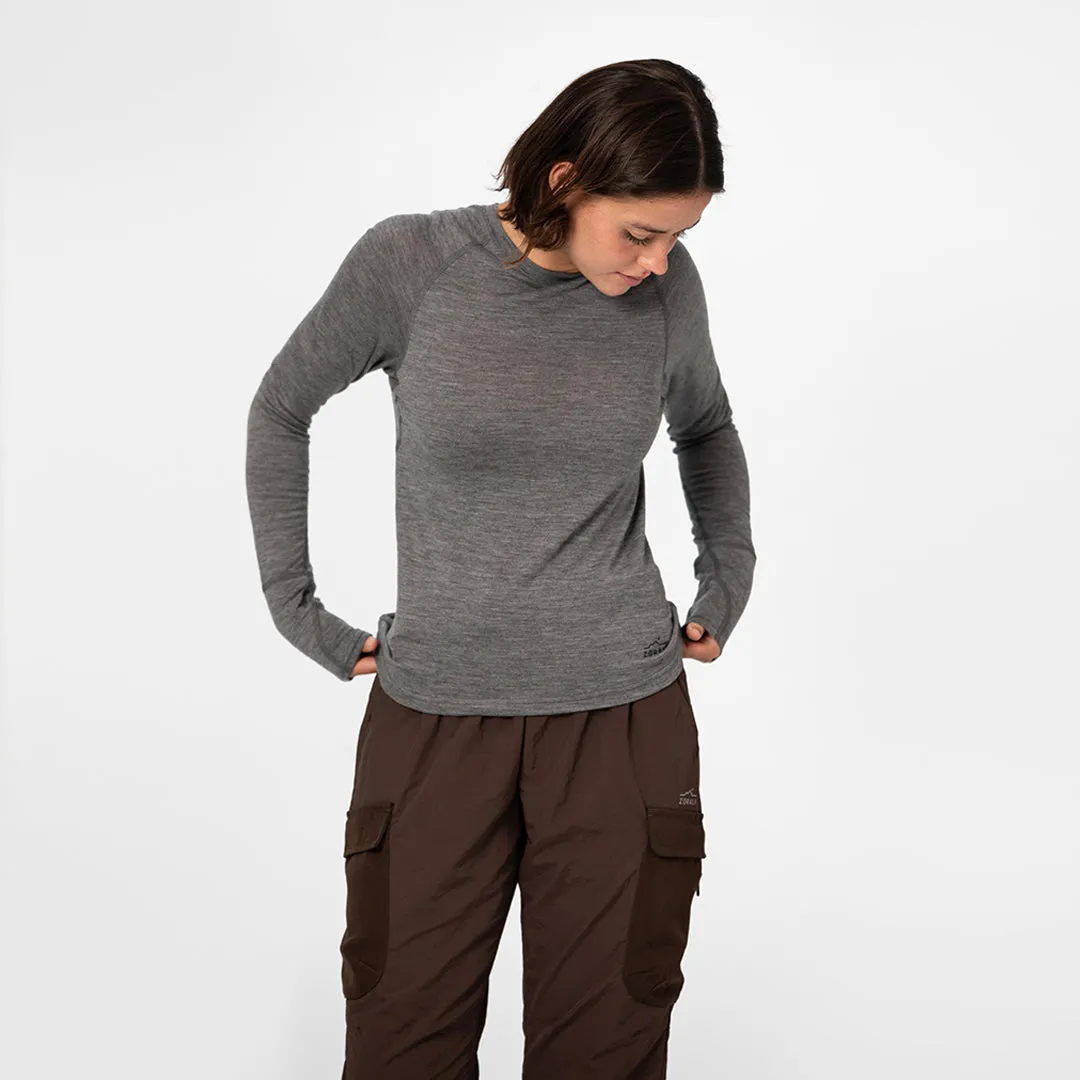 Womens Merino LS Base Layer Grey Marle