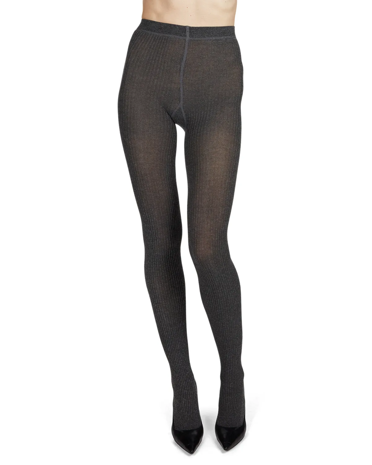 Women's Opaque Pin Ribbed Cotton Sweater Tights