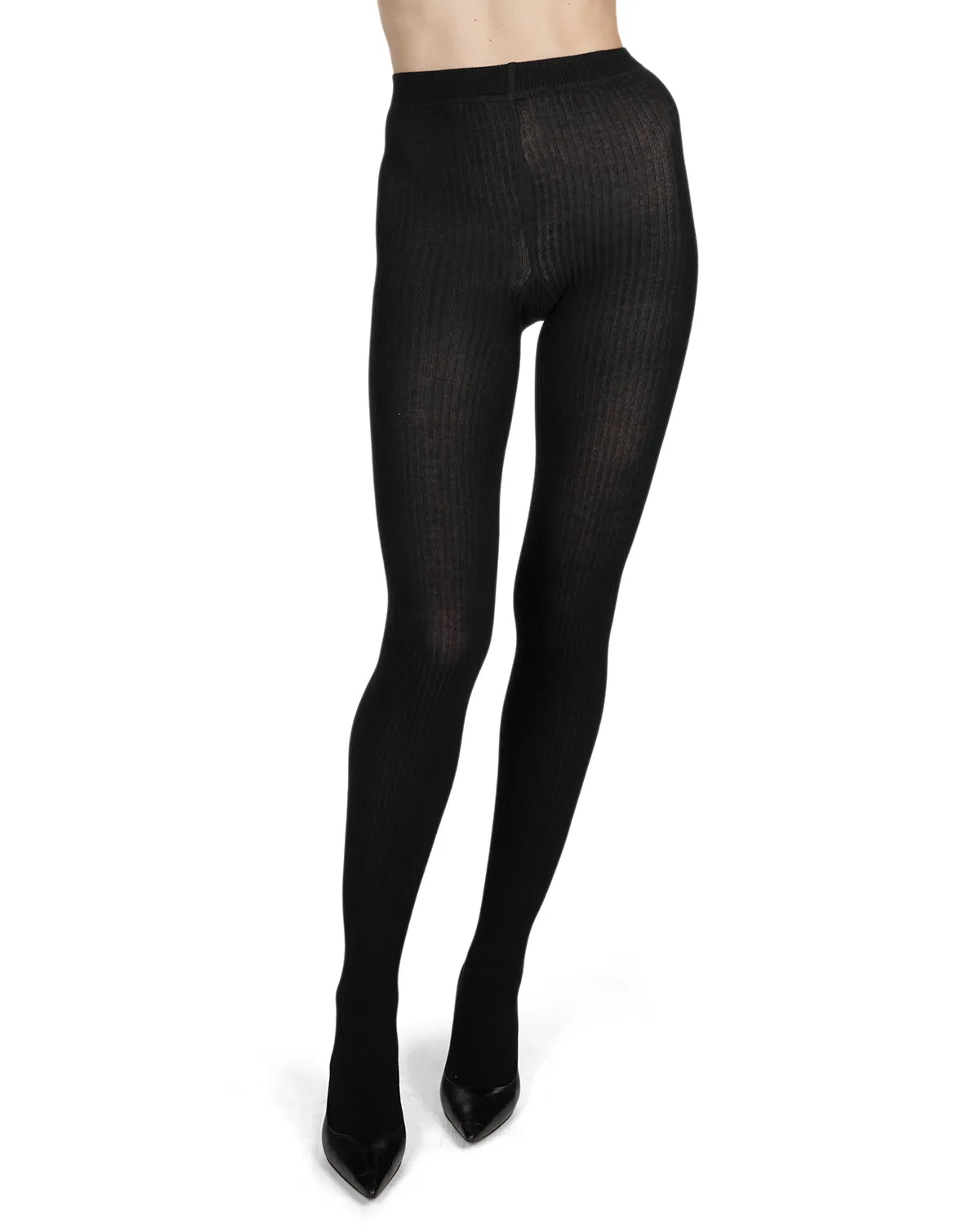 Women's Opaque Pin Ribbed Cotton Sweater Tights