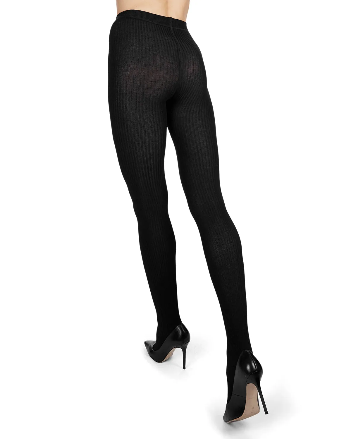 Women's Opaque Pin Ribbed Cotton Sweater Tights