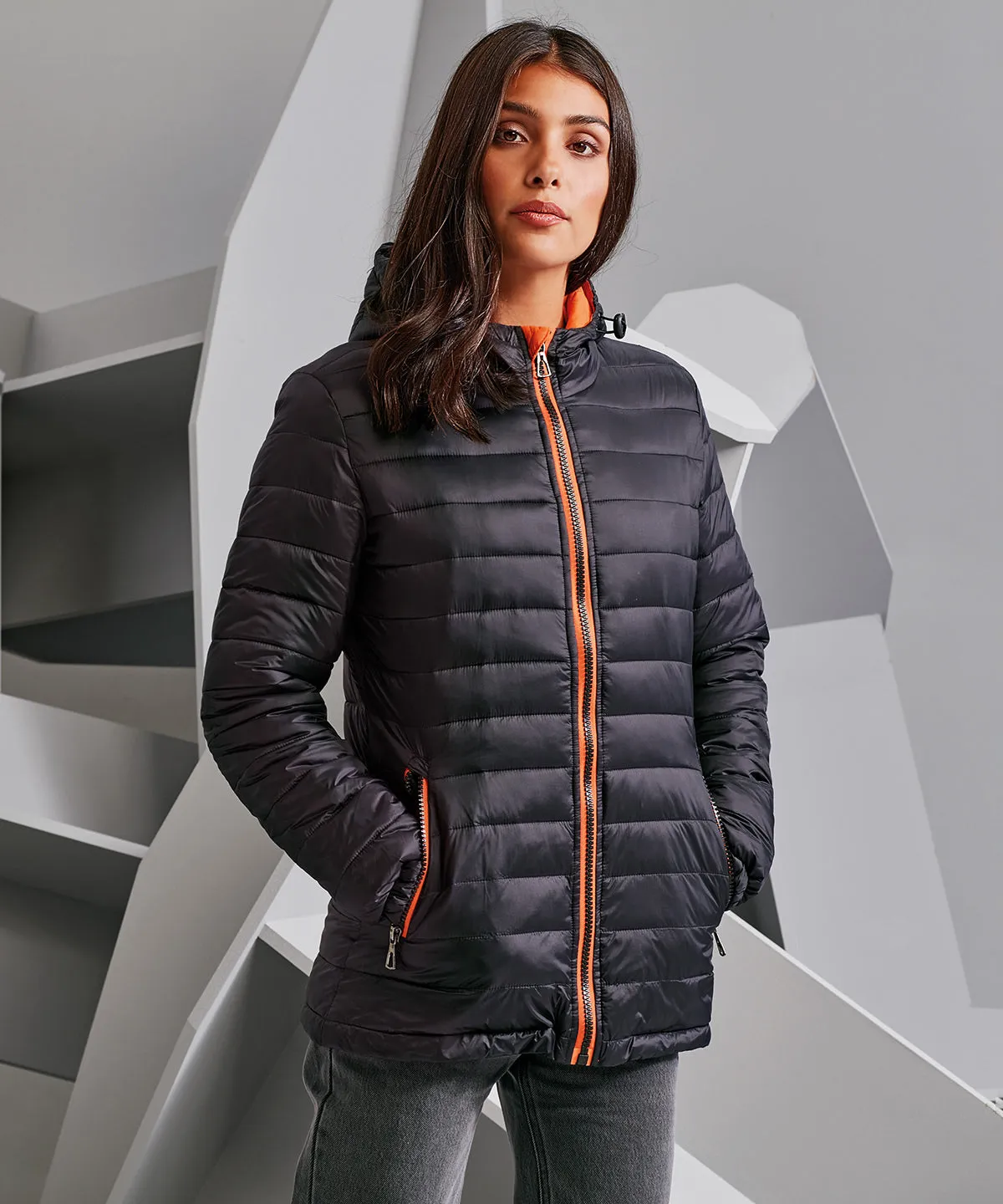 Womens padded jacket | Black /Bright Yellow