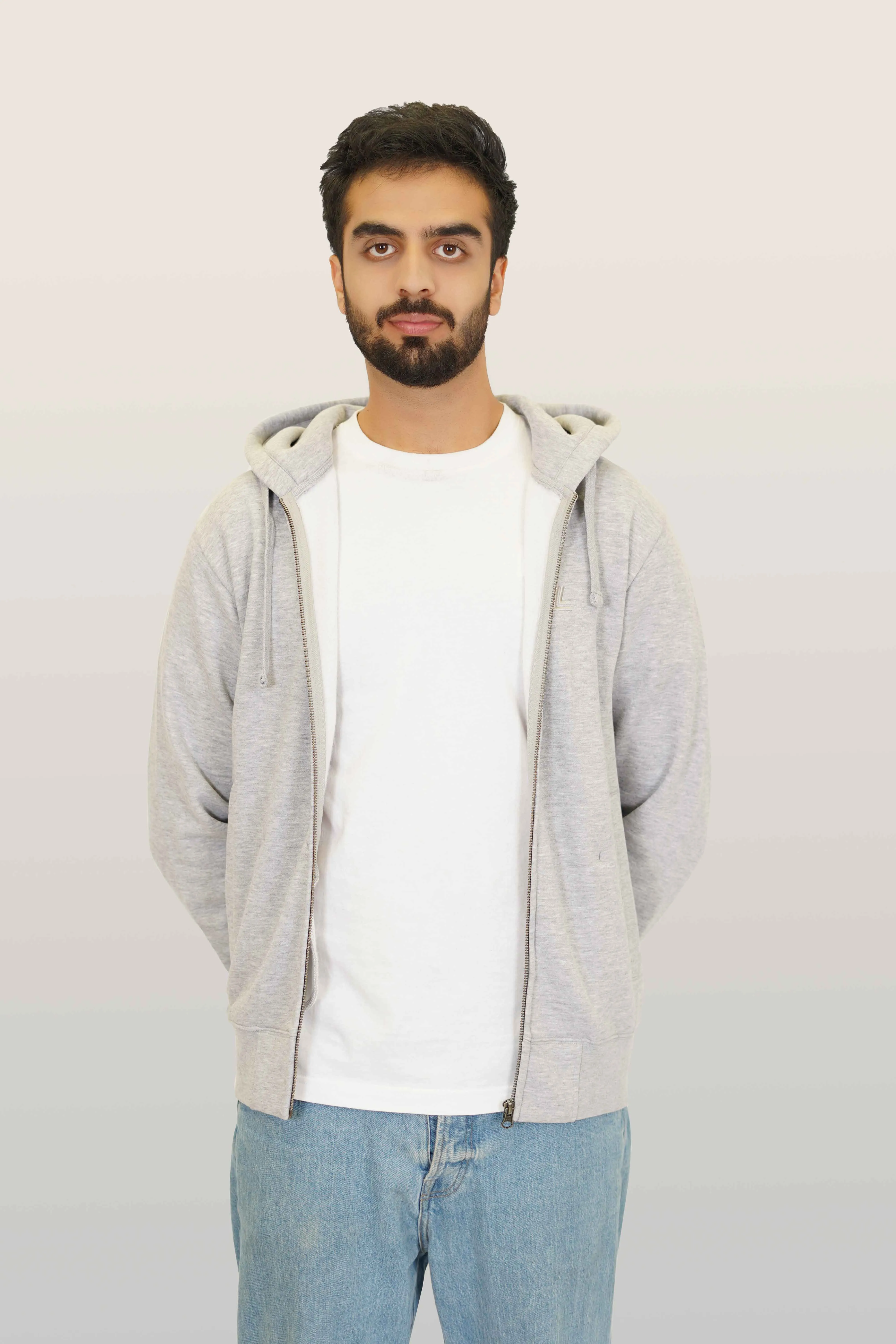 Zipper Hoodie - Woolen Fleece Grey Heather Plain